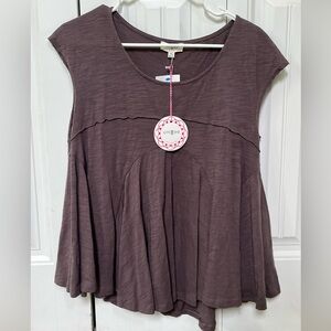 Umgee Brown Top Blouse Relaxed Fit New